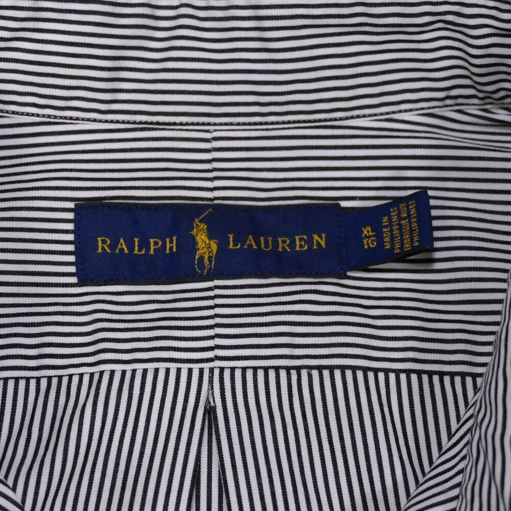 Polo ralph Lauren Shirt Mens XL Black Pinstripe Button Down Long Sleeve